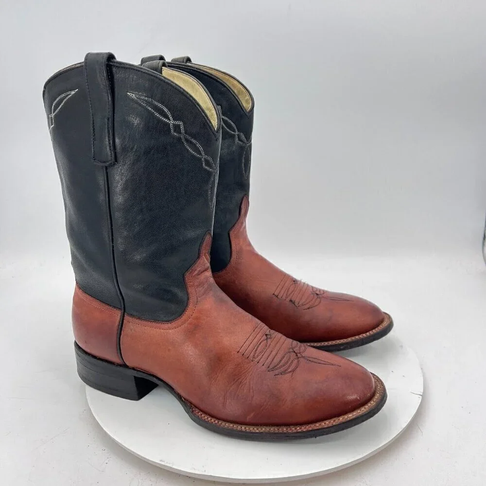 Dennard's Western Wear Men Size 9 Brown Black Color Block Leather Western Boot